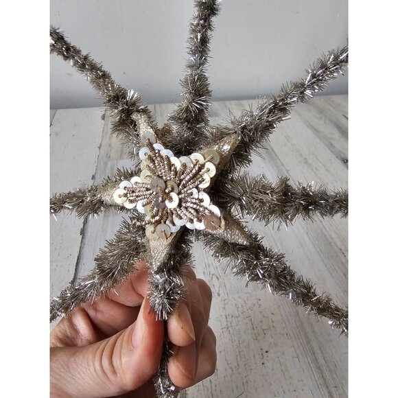 Antique German tinsel star sequence beaded ornament axis tree metal bendable - Picture 5 of 7
